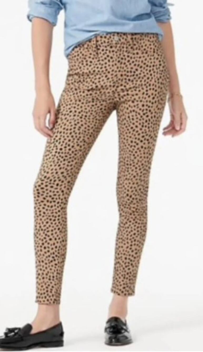 J Crew 9" Toothpick Skinny Jeans Animal Print Leopard Sz 29